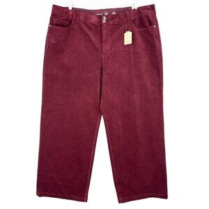 Liz Claiborne Women Wide-Leg High-Rise Stretch Burgundy Velvet Pants Sz 24W NWT